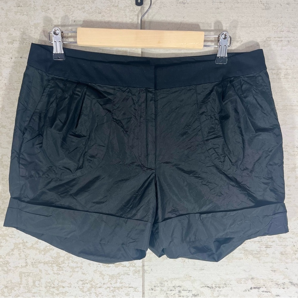 J. CREW 100% Silk Black Shorts Cuffed Hem Size 8 Old Money Quiet Luxury Natural